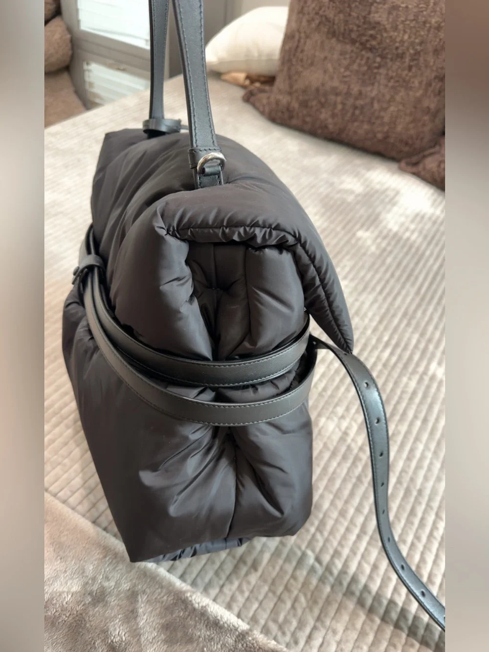 Moschino Men's Black Puffer Tote Bag with Leather Trim